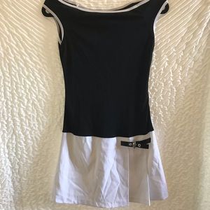 Classy Black and White Boat Neck Dress